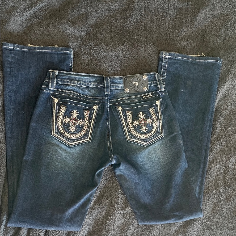 Miss Me Dark Blue Embroidered Bootcut Jeans